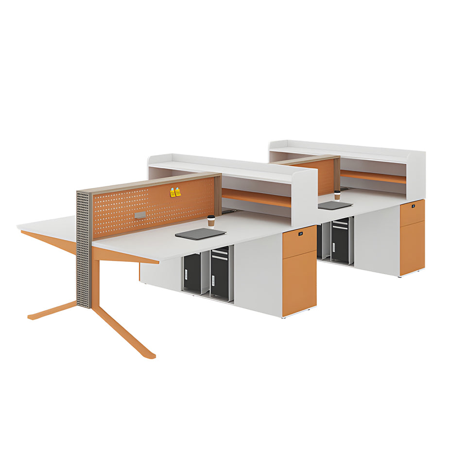 Office Workstation Desk with Modular, Built-In Outlets & LED Lighting for Home Office