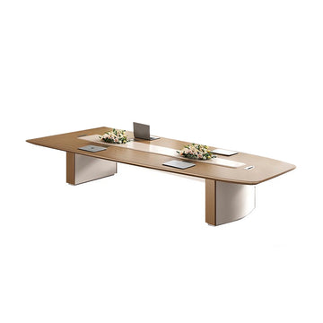 Rectangular Conference Table with Cable Management, Solid Wood & Lumbar Support