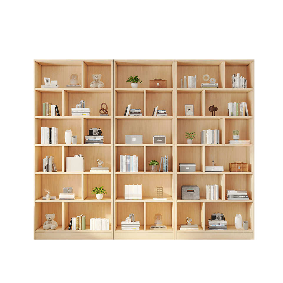 Spacious Floor-to-Ceiling Solid Wood Bookcase with Adjustable Shelves, Eco-Friendly Wood Cabinet for Home or Office CWG-2177