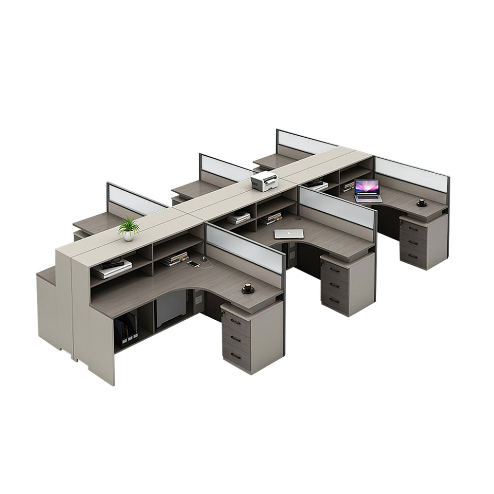 L-Shaped Office Desk with Built-In Outlets, Cable Management & Glass Top for Home Office