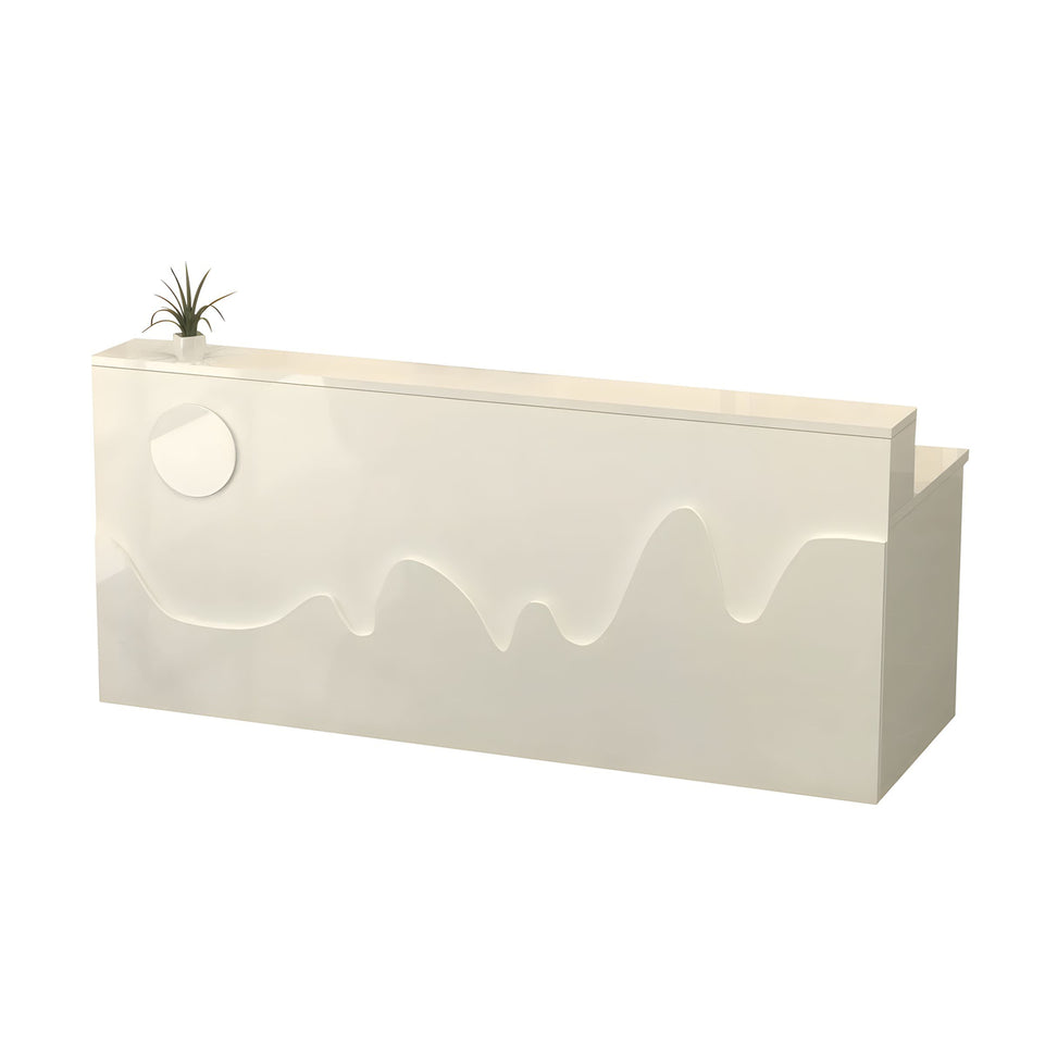 Mountain Pattern Straight Front Desk with Double-Tiered Countertop and Keyboard Tray for Offices and Lobbies JDT-10141