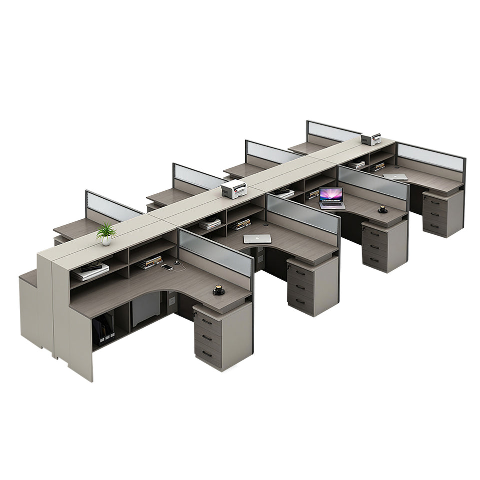 L-Shaped Office Desk with Built-In Outlets, Cable Management & Glass Top for Home Office