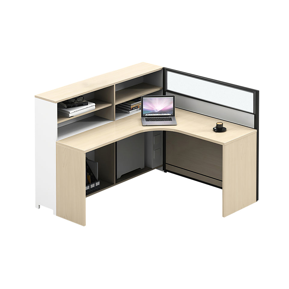 L-Shaped Office Desk with Built-In Outlets, Cable Management & Glass Top for Home Office