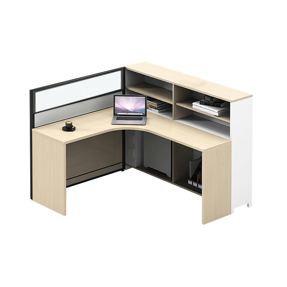L-Shaped Office Desk with Built-In Outlets, Cable Management & Glass Top for Home Office