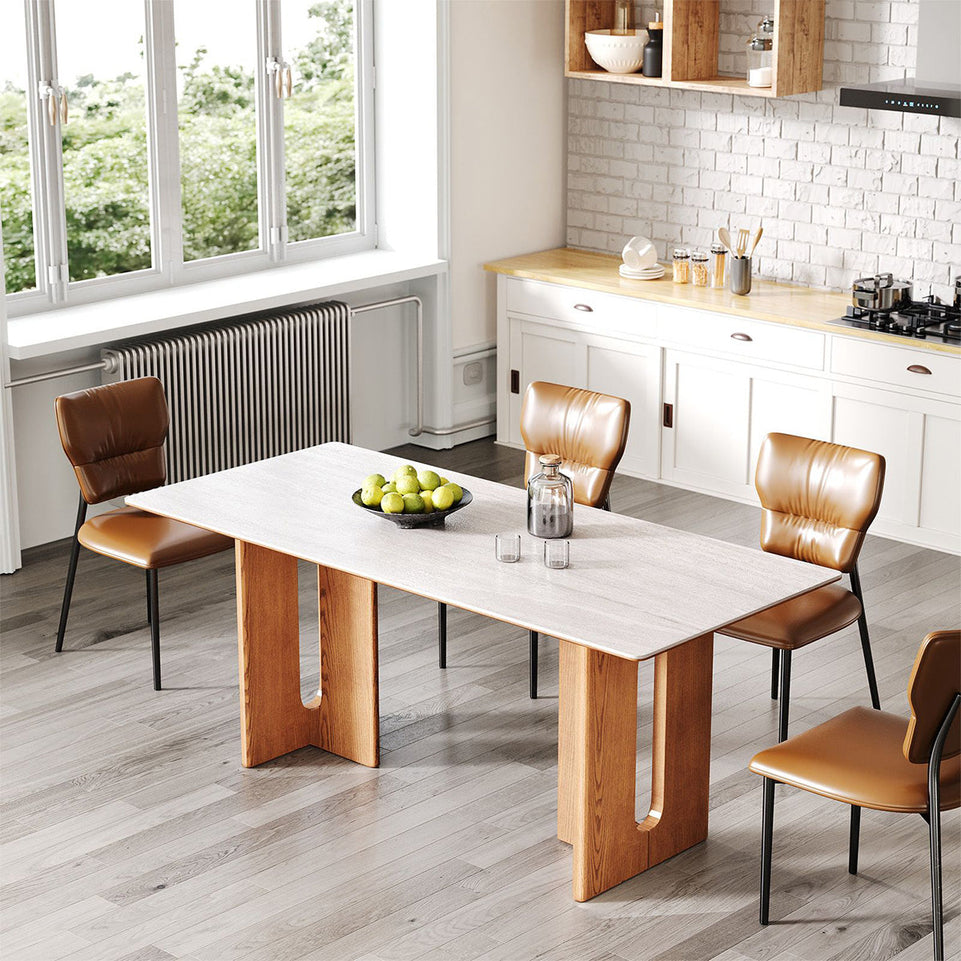 Modern Sintered Stone Dining Table with Thick Double-layer Top & Solid Oak Frame for 4–6 People(Stock Items)