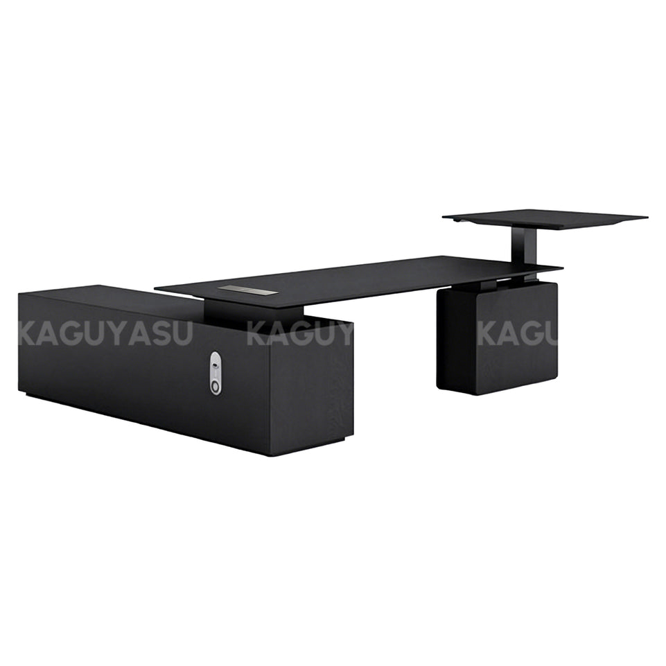 Luxury Electric Executive Desk with Pop-up Power Box, Spacious Lift-top Workspace & Large Storage Cabinet for Modern Offices (110–126")