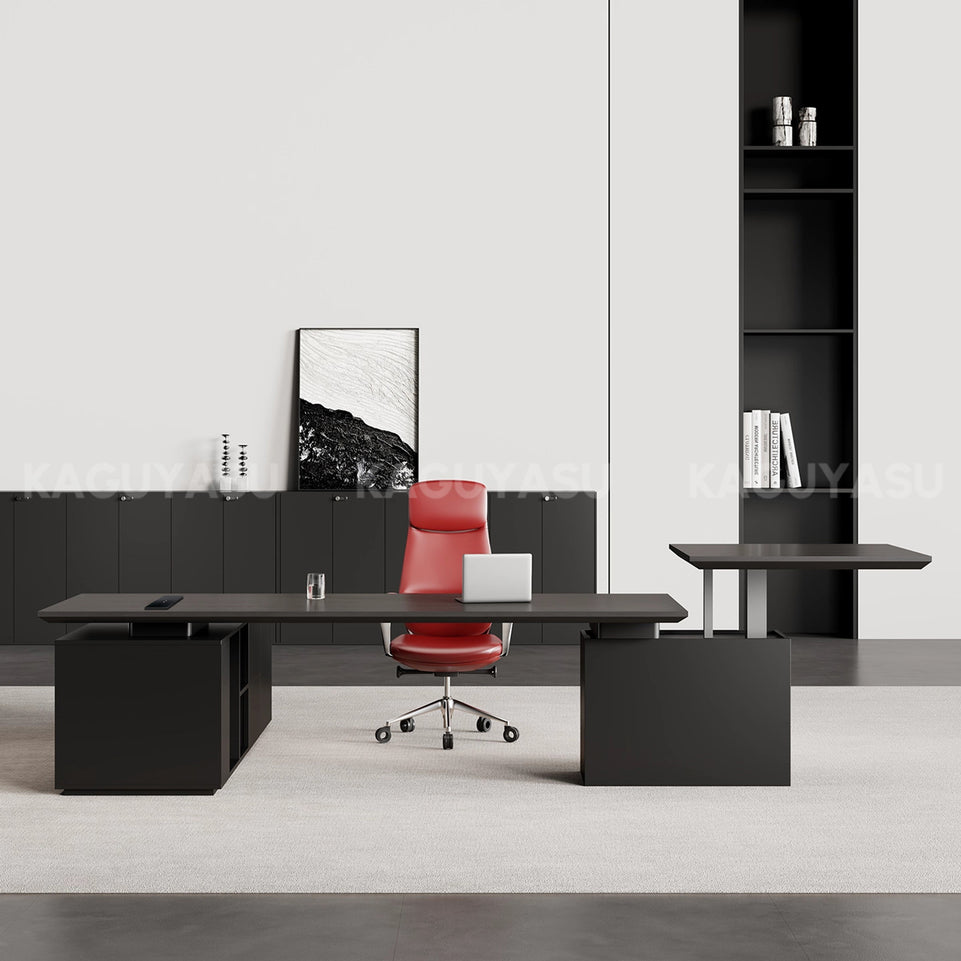 Luxury L-shaped Executive Standing Desk with Smart Power Outlet & Large Side Storage Cabinet (94–126")