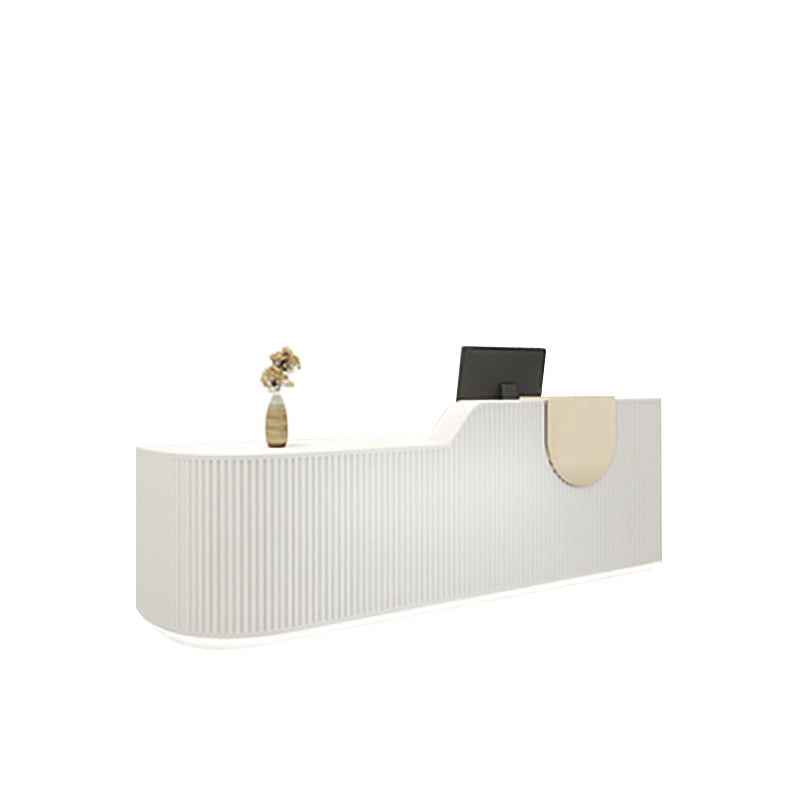 Striped Curved Reception Desk with Custom Logo and Multiple Drawers for Salons JDT-10102