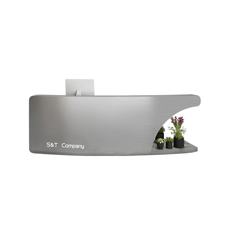 Stainless Steel Arc-Shaped Reception Desk for Beauty Salons with Keyboard Tray JDT-10161