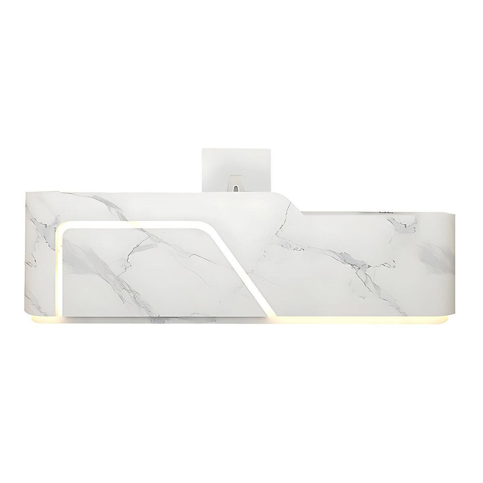 Corner Arc-Edge Straight Minimalist Reception Desk With Keyboard Tray, Cabinets, And Drawers For Hotels JDT-1074