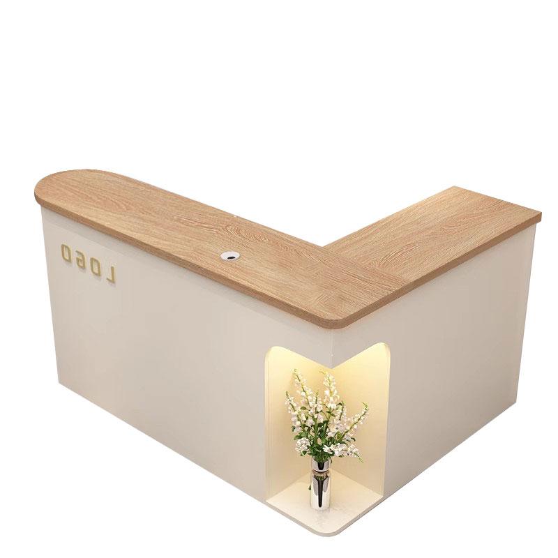 Display Corner L-Shaped Reception Desk with Cable Management and Storage for Salons and Clothing Stores JDT-1063