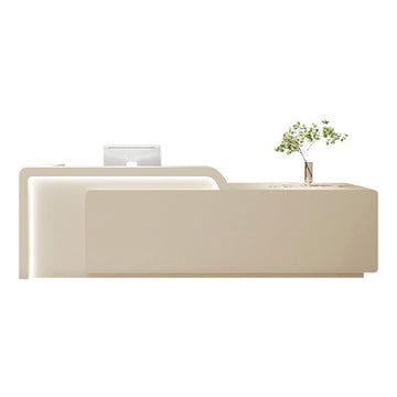 Curved Reception Desk 47-165 in Wide with LED Lighting, Lockable & File Drawers for Salon