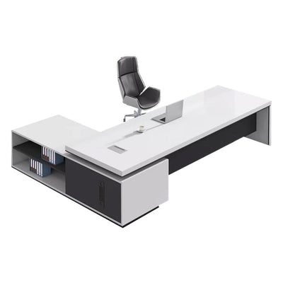 Modern Minimalist Executive Desk and Chair Combination with Cable Management Box and Open Storage LBZ-10200