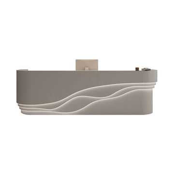 Curved Reception Desk 59-142 in Wide with File Drawers, LED Lighting & Lumbar Support