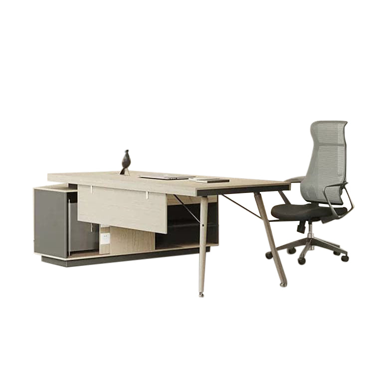 Office Executive Desk Work Desk With Side Cabinet With Curtain Plate Thick Top Plate Outlet Natural LBZ-1060