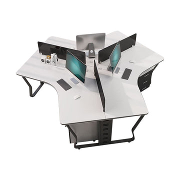 Curved Office Desk with Built-In Outlets, Cable Management & File Drawers for Home Office
