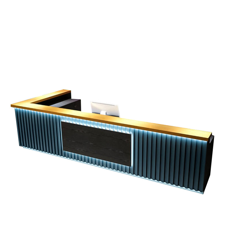 Striped Straight Front Desk with LED Lights and Storage Cabinet for Bars and Clubs JDT-10116