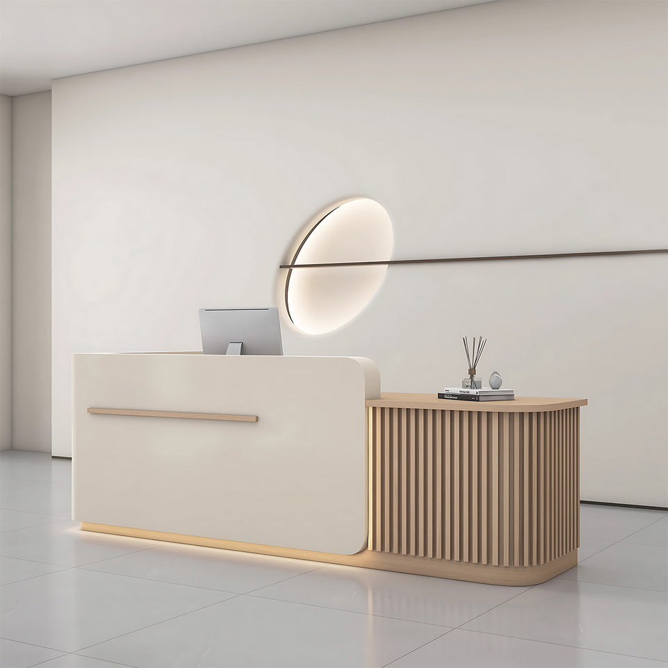 Sleek Reception Desk with Ample Storage & Functional Layout JDT-2342
