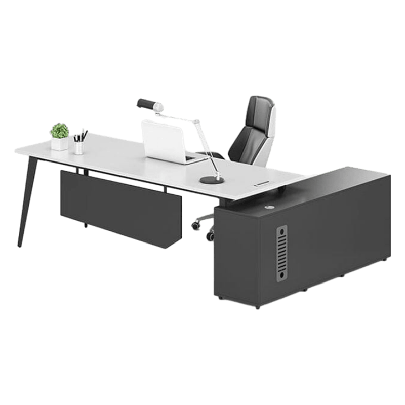 Sleek and Modern Executive Desk with Single Pedestal and Large Capacity Storage Made of Steel Legs and White Finish LBZ-10194