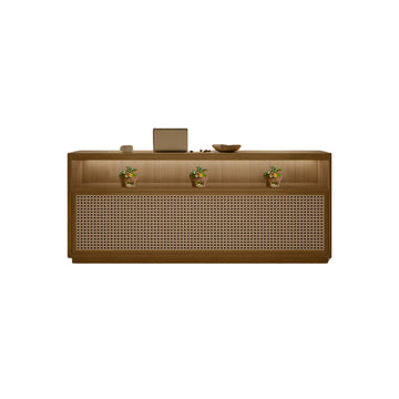Modern Reception Desk 39-102 in Wide with Rattan & Lumbar Support for Office Lobby
