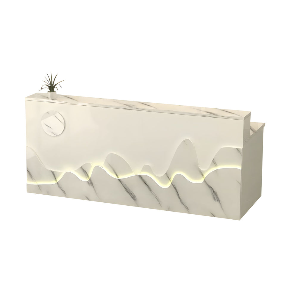 Mountain Pattern Straight Front Desk with Double-Tiered Countertop and Keyboard Tray for Offices and Lobbies JDT-10141