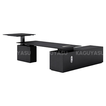 Luxury Electric Executive Desk with Pop-up Power Box, Spacious Lift-top Workspace & Large Storage Cabinet for Modern Offices (110–126")