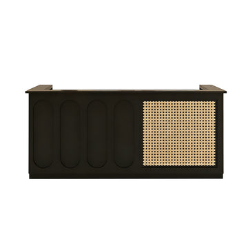 Modern Reception Desk with Rattan, File Drawers & Lockable for Office Lobby