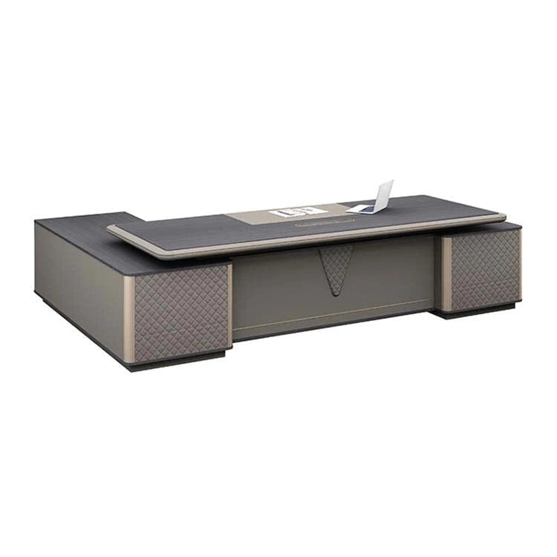 Gray Luxury Executive Desk Presidential Desk with Side Cabinet Wiring Hole Dial Lock with Drawer Customizable LBZ-1092