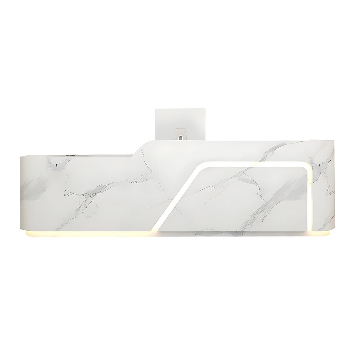 Corner Arc-Edge Straight Minimalist Reception Desk With Keyboard Tray, Cabinets, And Drawers For Hotels JDT-1074