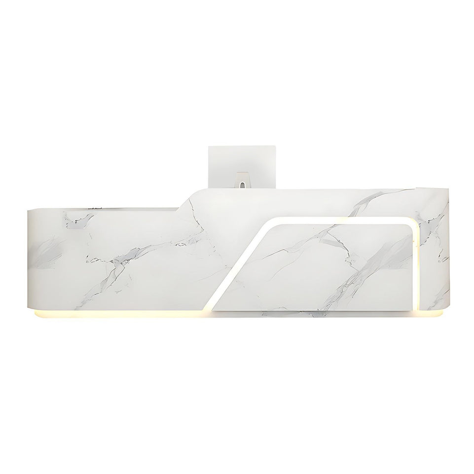 Corner Arc-Edge Straight Minimalist Reception Desk With Keyboard Tray, Cabinets, And Drawers For Hotels JDT-1074