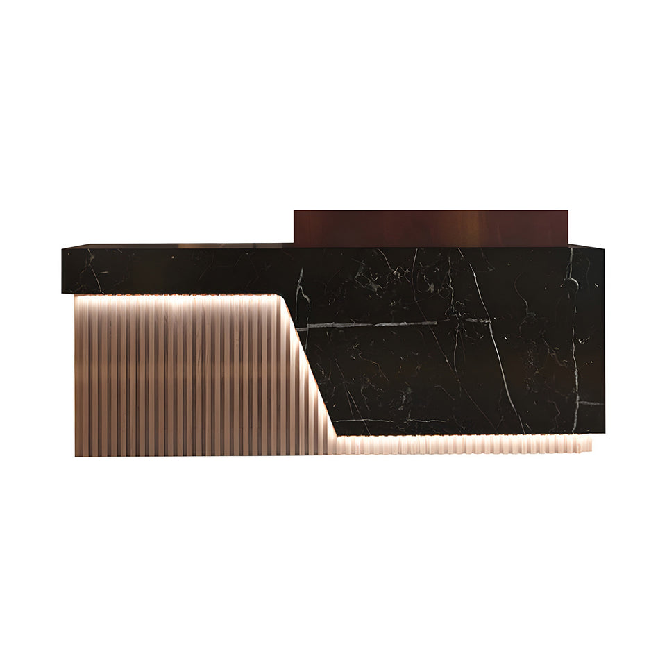 Executive Reception Desk – Black Marble & Fluted Wood with LED Accents JDT-780