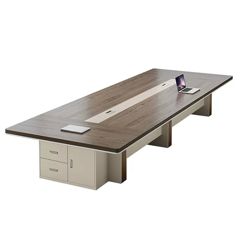 Large  Creative Conference Table Made of Eco-Friendly Board Material and Side Cabinet with Wiring Holes HYZ-10100