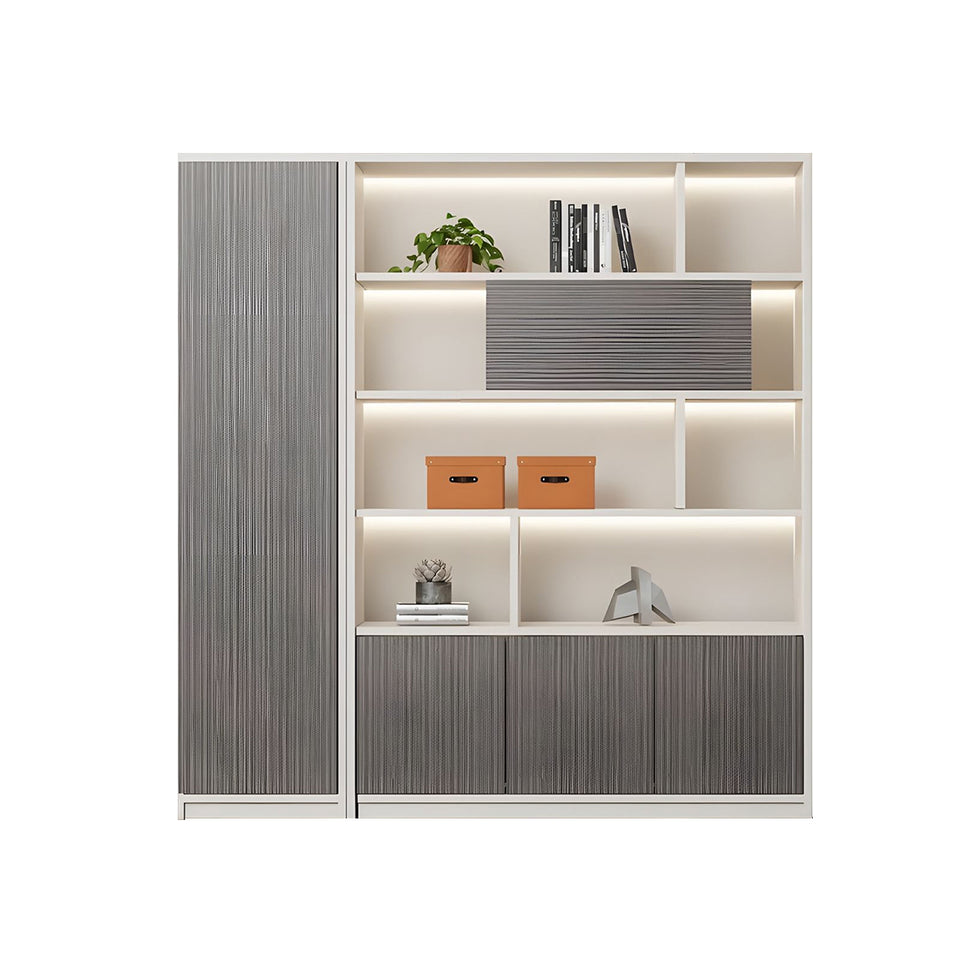 Contemporary Executive Spacious Wooden Office File Cabinet with Hidden Storage and Press-to-Open Doors WJG-2179