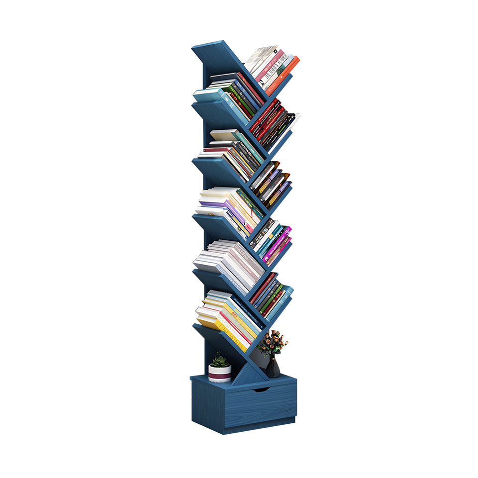 Compact Tree-Shaped Wooden Bookshelf with Vertical Storage, Wall-Aligned, Small Living Room Book Cabinet with Closed Door and Reinforced Support CWG-2181