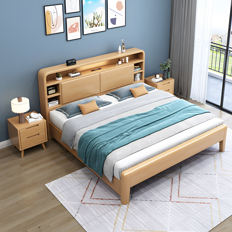 Solid Wood Bedroom Queen Bed with Storage Headboard (In Stock)