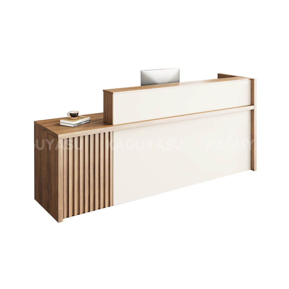 Stylish Reception Desk with Dual-Tier Surface and Secure Storage for Office, Salons and Retail Stores MBS-JDT-3001