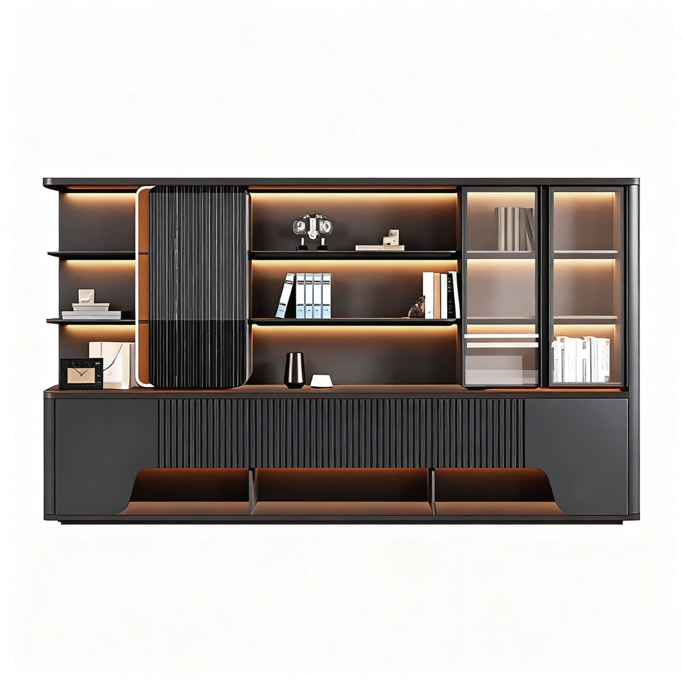 Modern Office Furniture Warm-Toned Executive Desk Boss Table with Side Cabinet L-Shape Corner Desk LBZ-1094