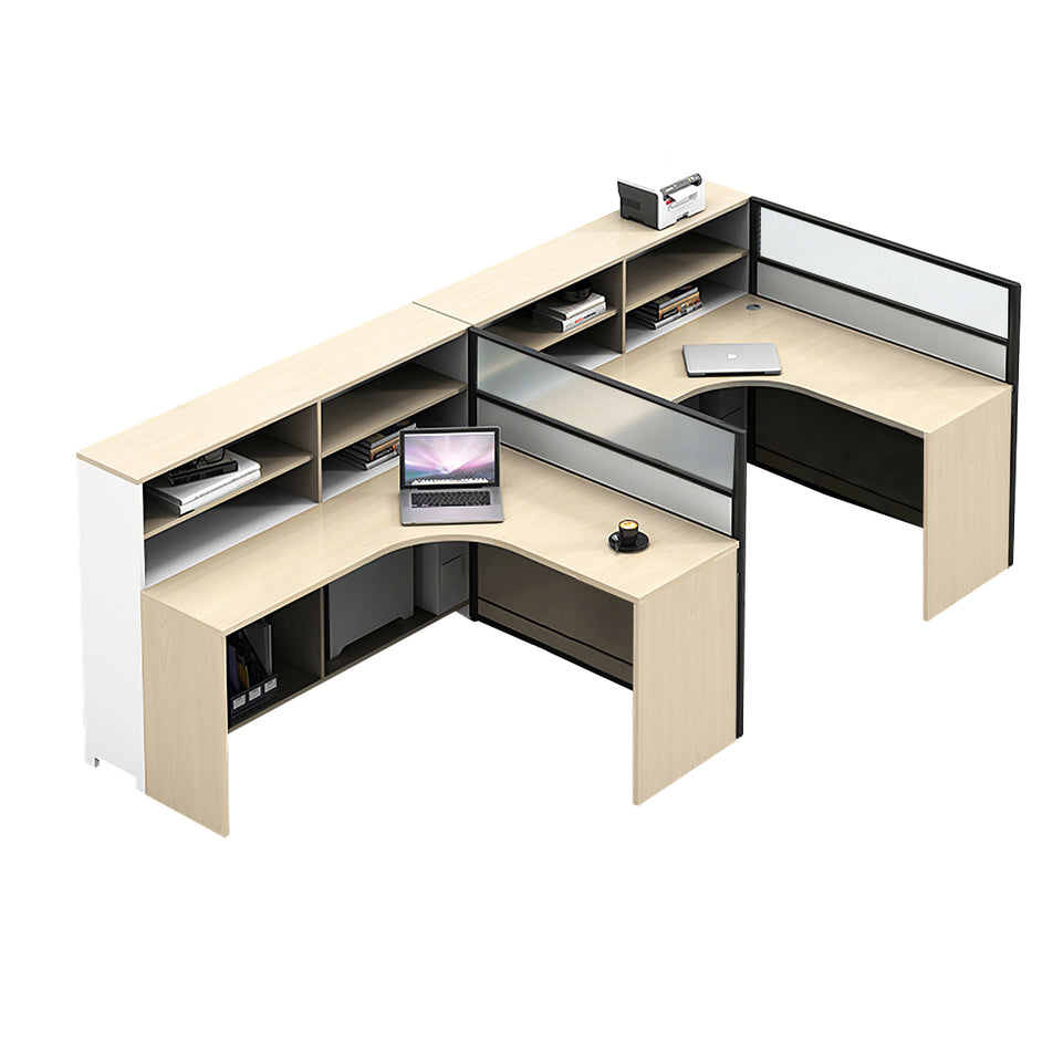 L-Shaped Office Desk with Built-In Outlets, Cable Management & Glass Top for Home Office