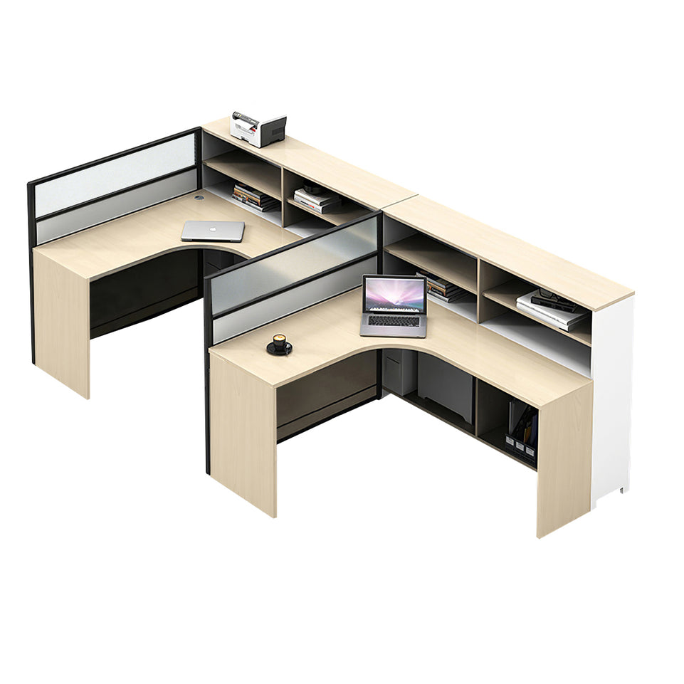 L-Shaped Office Desk with Built-In Outlets, Cable Management & Glass Top for Home Office