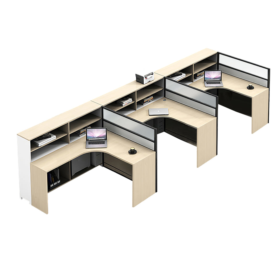 L-Shaped Office Desk with Built-In Outlets, Cable Management & Glass Top for Home Office