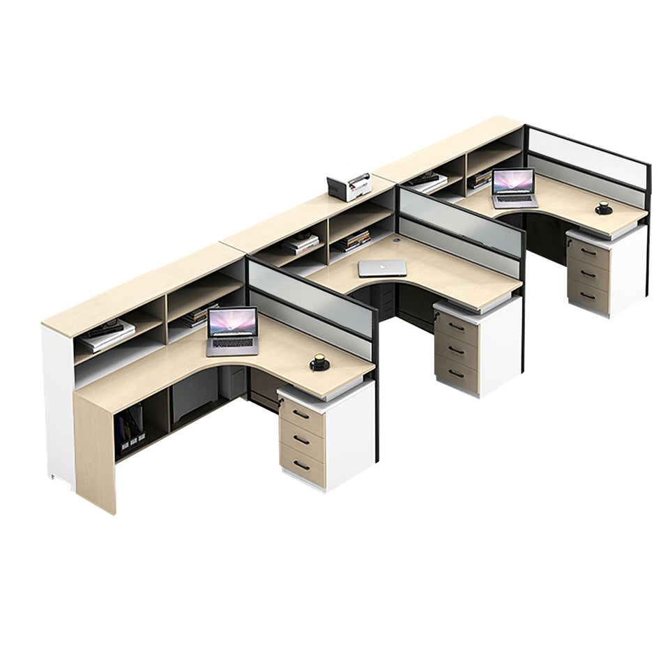 L-Shaped Office Desk with Built-In Outlets, Cable Management & Glass Top for Home Office