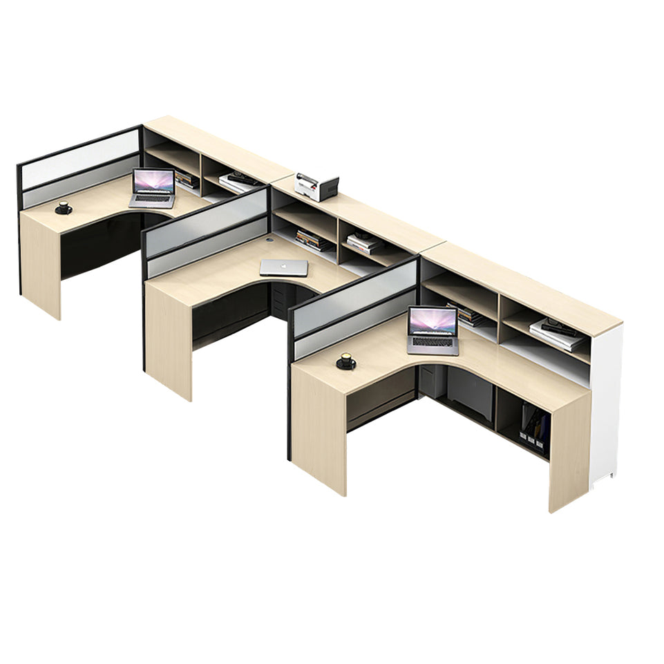L-Shaped Office Desk with Built-In Outlets, Cable Management & Glass Top for Home Office