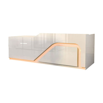 Curved Reception Desk 79-126 in Wide with LED Lighting, Lockable & Keyboard Tray