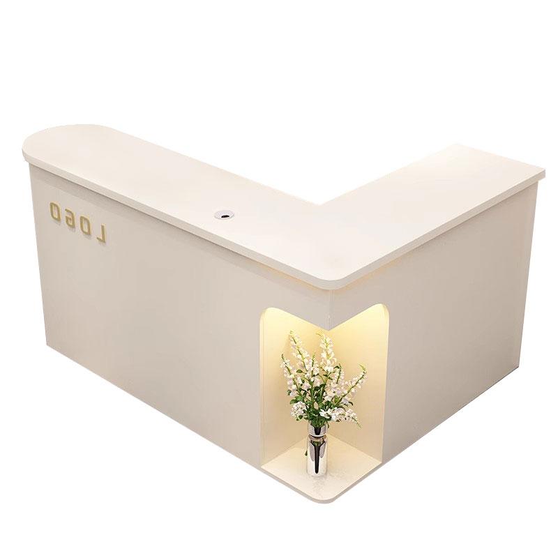 Display Corner L-Shaped Reception Desk with Cable Management and Storage for Salons and Clothing Stores JDT-1063