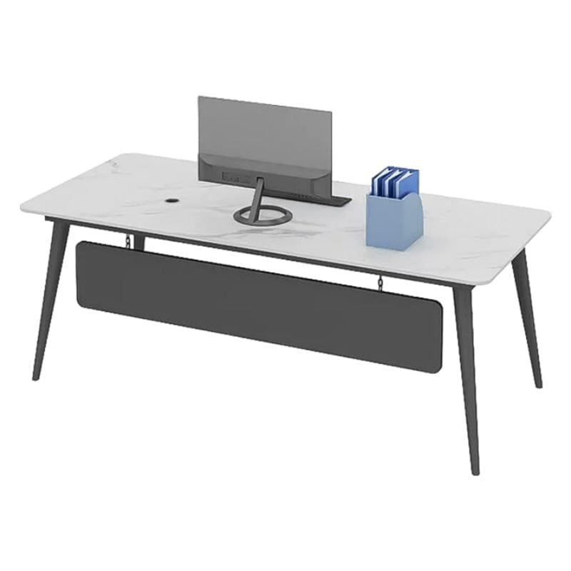 Modern Luxury Executive Desk with Elegant White Marble Design with Panel and Iron Legs LBZ-10185