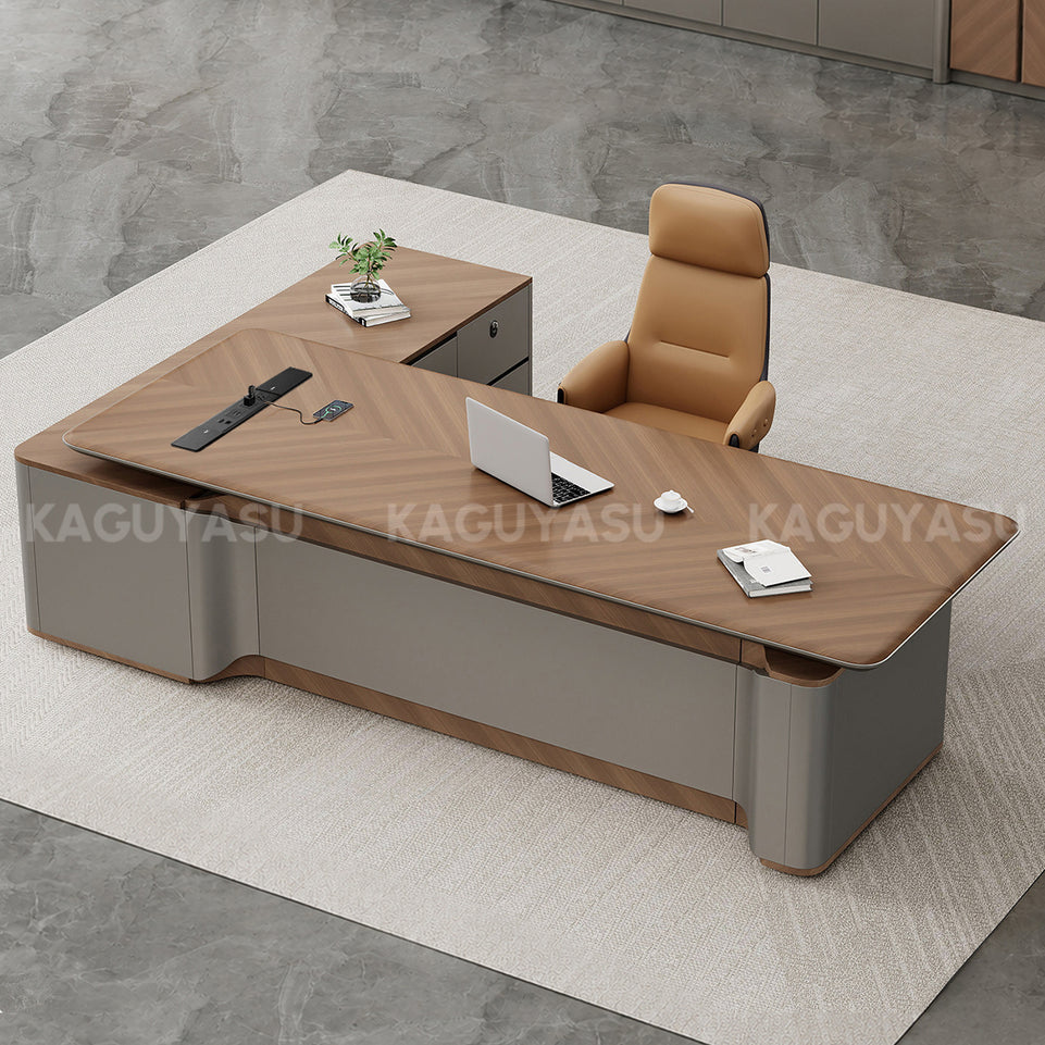 Premium Height-adjustable Executive Desk with Slide-out Power Outlet, Wireless Charging & Side Storage Cabinet (79–102")