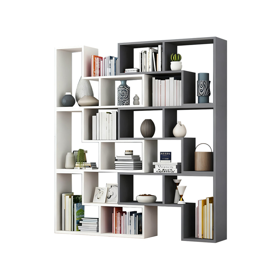 Corner Slim Wood Bookshelf for Bedroom or Living Room, Modern Minimalist Design with Creative Display Features CWG-2179