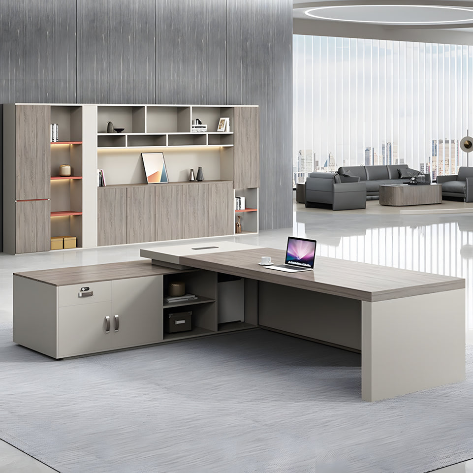 Office Furniture Luxury Executive Desk With Leather Handles L-Shape Corner Desk Dial Lock LBZ-1072