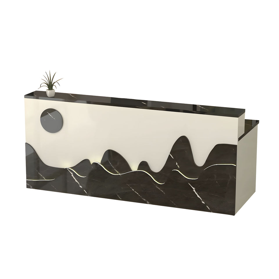 Mountain Pattern Straight Front Desk with Double-Tiered Countertop and Keyboard Tray for Offices and Lobbies JDT-10141