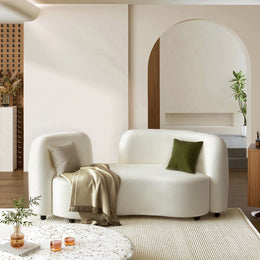 Comfy White Lambswool Sofa with Curved Backrest for Living Room BSF-0002(In Stock)